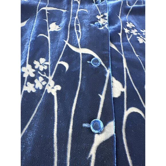 Vintage QVC Yi Lin Womens Small Navy Blue Velvet Burnout Brocade Floral Top New - Picture 2 of 7